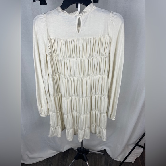 Vero Moda Tan LONG SLEEVE SMOCKED HIGH COLLAR DRESS Size Small NWT - Picture 7 of 8